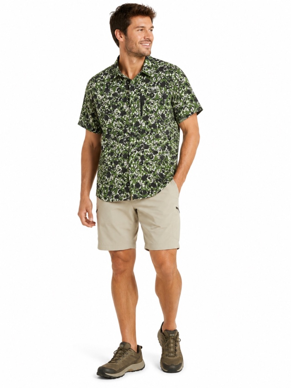 Columbia Titanium Summit Valley Woven Shirt Green Print Hiking Large Camouflage